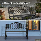 PHI VILLA Black Outdoor Garden Bench for Outdoors with Cast Iron Backrest and Sturdy Steel Frame 2-3 Seater Patio Bench for Porch Park and Yard