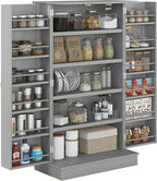 41" Kitchen Pantry Storage Cabinet,Freestanding Kitchen Cabinet with 12 Door Shelves,Double Doors,5-Tier Shelving and Adjustable Shelves,Paper Gray