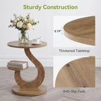 LITTLE TREE 2-Tier Round End Table, Small Side Table for Couch, Living Room, Bedroom, S-Shaped Accent Tables for Small Spaces, Walnut Finish