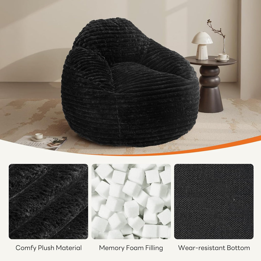 Sweetcrispy Bean Bag Chair, 39 Inch Bean Bags for Adults and Kids, Chair with Memory Foam Filled, Couch with Backrest and Armrests, Comfy Sofa for Living Room, Bedroom and Dorm, Black