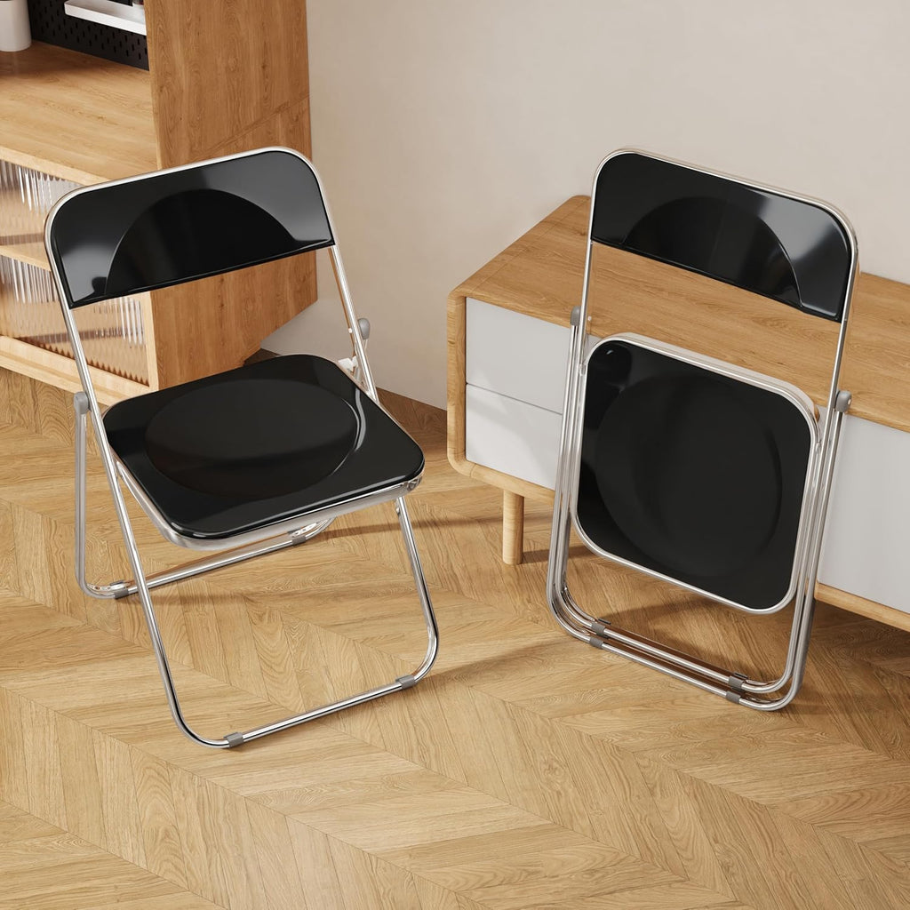 Folding Chair, 2 Pack Acrylic Chair, Black | Space-saving acrylic folding chair,easy fold & store.Holds up to 300 lbs,comfortable for home,office,parties and daily use.