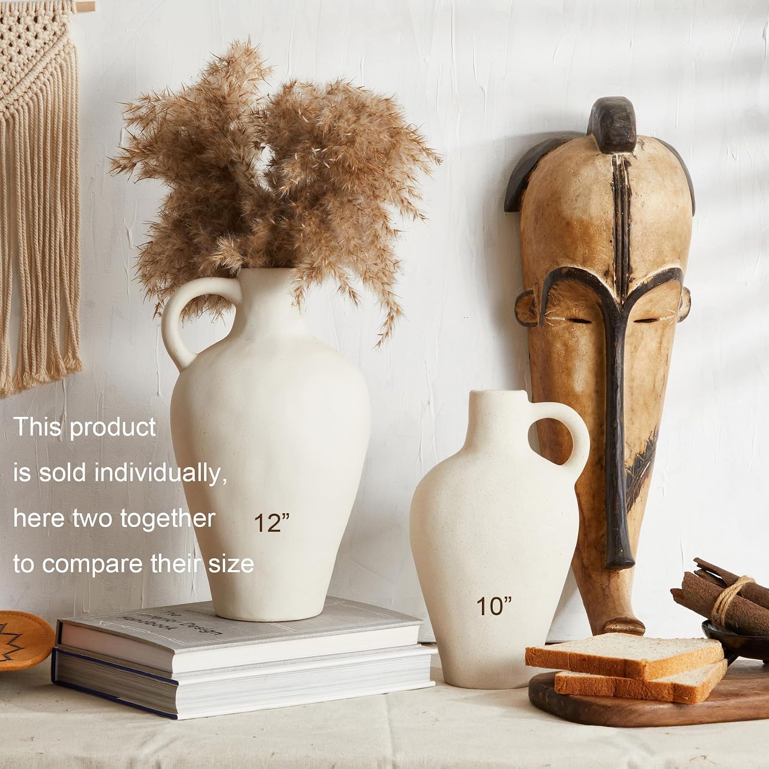 White Ceramic Vase BlossoME 12”H Large Pottery for Flowers Pampas Grass,Boho Modern Rustic Farmhouse Decoration for Livingroom Bedroom Kitchen Entryway Console Table Countertop Shelves