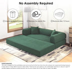 80" Cloud Sleeper Sofa Bed Pull Out Couch, Corduroy Boneless Sofa with Side Storage Pocket, Convertible Compression Sofa with Pillows for Living Room Bedroom, Light Green