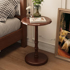 100% Solid Wood Round Pedestal Side Table, Vintage End Table for Living Room Bedroom, Heavy-Duty Antique Accent Table for Corner Spaces, Small Bedside Nightstand, 5-Min Assembly, Walnut