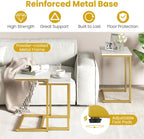 GOFLAME Nesting Coffee Tables Set of 3, Rectangular Nesting Center Table with Faux Marble Top & Metal Frame, Modern C-Shaped Nested Side Table Set for Living Room, Bedroom, Gold & White