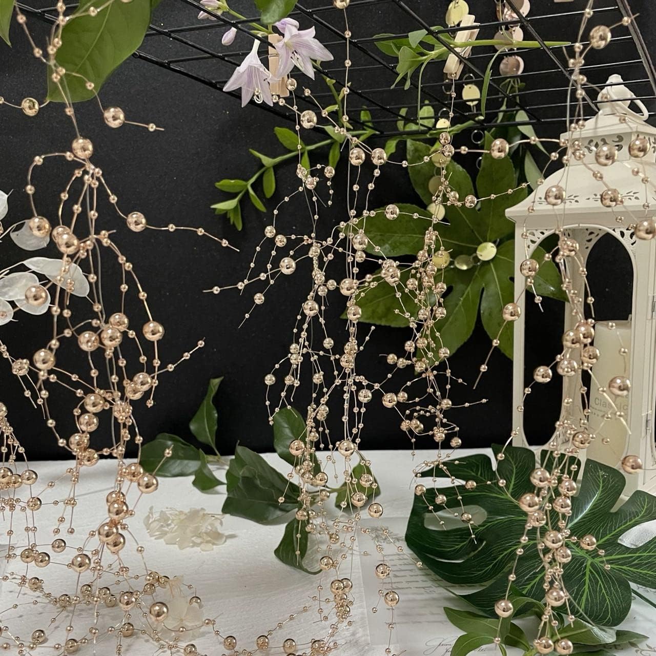TeaSu 12pcs Pearl String, for Wedding Centerpiece, Vase Filler and Decor for Floating Candles (Champagne Gold)