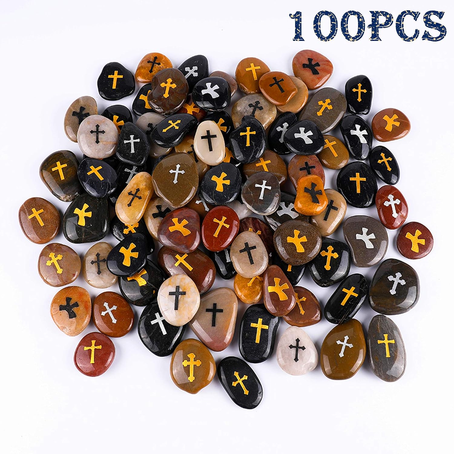 ROCKIMPACT 100PCS Cross Engraved Rocks Inspirational Stones Clinging Cross Heavenly Blessings Gifts Faith Stones Novelty Gratitude Rocks Healing Prayer Stones Encouragement Rocks Wholesale, 2"-3" ea