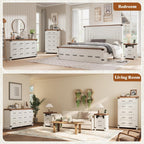 AMERLIFE Farmhouse End Table Set of 2, 18" Wood Nightstands with Charging Station and 2 Drawers, Heavy Duty Bedside Tables for Bedroom or Living Room, Antique White