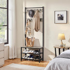 Yaheetech Coat Rack, Hall Tree with Shoe Bench, Entryway Shoe Storage with Coat Rack Stand, 9 Movable Hooks, Industrial Entryway Furniture, Gray