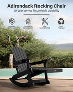 YEFU Outdoor Rocking Chairs Set of 2, Adirondack Chair with Retractable Ottoman, Adjustable Adirondack Rocking Chair,Rockings Chairs Outside,Weather Resistant,for Patio,Porch,Lawn,Heavy Duty,Black