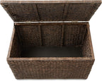 Casafield 30" Storage Chest with Lid, Handles, Safety Hinge - Espresso Dark Brown, Hyacinth Wicker Storage Trunk for Entry Way, Living Room, Bedroom