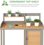 Outdoor Wooden Potting Bench Table with Sink, Garden Table Work Bench with Storage, Workstation for Outside Patio Lawn
