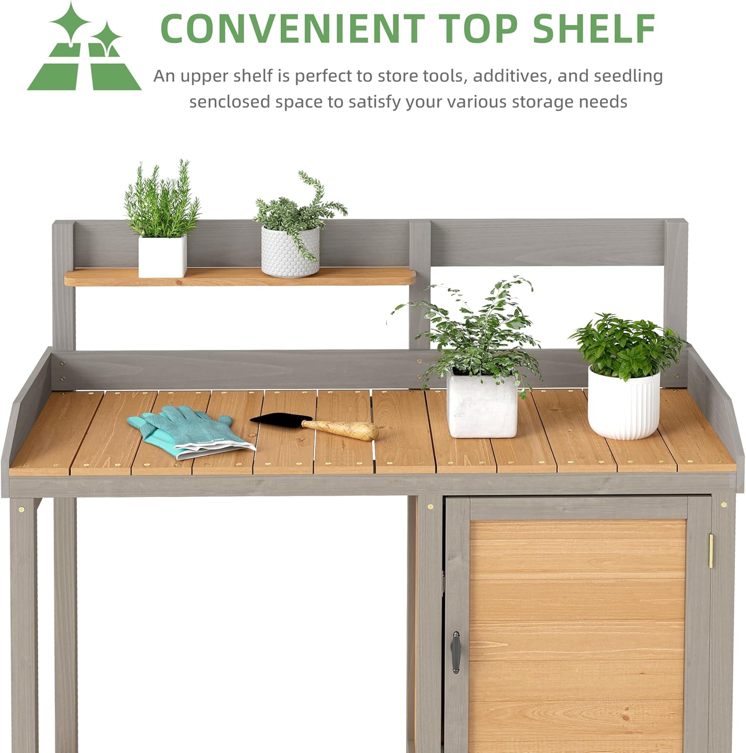 Outdoor Wooden Potting Bench Table with Sink, Garden Table Work Bench with Storage, Workstation for Outside Patio Lawn