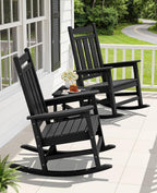 KINGYES Oversized Outdoor Rocking Chair Set of 2, All-Weather Patio Rocking Chairs for Porch, HDPE Outdoor Patio Recliner Rockers with High Back & Wide Seat for Garden, Lawn, Black