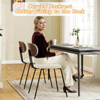 LSSPAID Dining Chairs Set of 2, Linen Fabric Upholstered Dining Room Chairs with Walnut Bentwood Back, Mid-Century Modern Kitchen Chairs with Adjustable Feet Pads, Beige