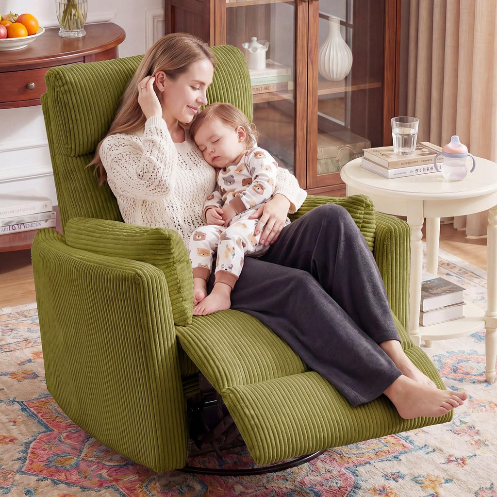 BOSMILLER 360° Swivel Recliner Chair,Nursing Rocking Chair with 2 Pillows for Adutlts,Comfy Rocker Recliners with High Back for Nursery,Living Room,Bedroom