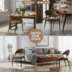 PU Leather Dining Chairs Set of 6, Mid Century Modern Dining Chairs with Stitching, Upholstered Kitchen & Dining Room Chairs with Curved Back and Black Metal Legs (Brown)