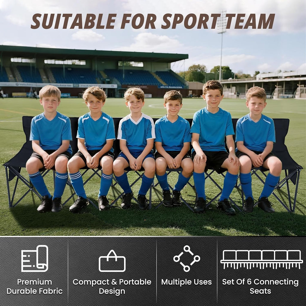 Begonia.K 6 Seats Portable Folding Soccer Benches for Team - Foldable Sideline Bench with Pockets & Carry Bag - Lightweight Team Chair for Football Camp Outdoor Sports Events