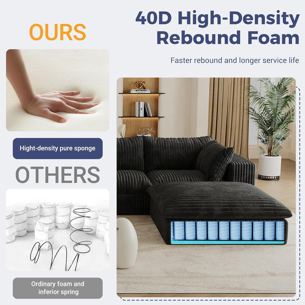 157.6" Oversized Cloud Boneless Sofa with 2 Ottomans, Modern Corduroy U Shaped Modular Sectional Couch, Deep Seat Floor Furniture Set, No Assembly Required (4 Seater+2 Ottoman)