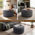 Tbfit Multi-Functional Round Storage Ottoman for Home - No-Assembly Footrest & Seat with Spacious Storage Plush Fabric Design for Living Room, Bedroom, Nursery (Dark Gray)