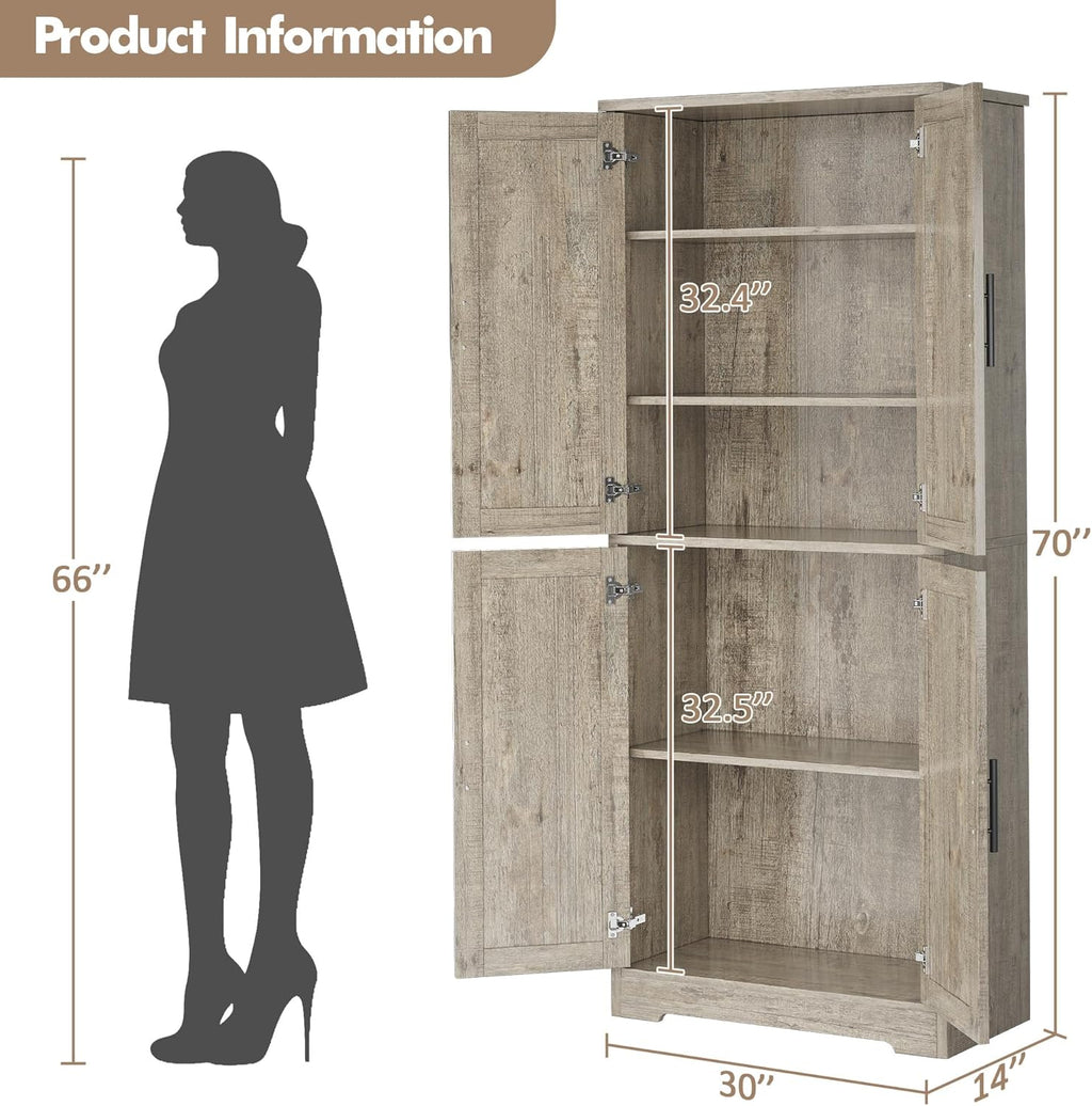 Garvee 70 Inch Tall Storage Cabinet, Kitchen Pantry Cabinet with Doors and Adjustable Shelves, Freestanding Wooden Classic Cupboard for Living Room, Dining Room, Bathroom