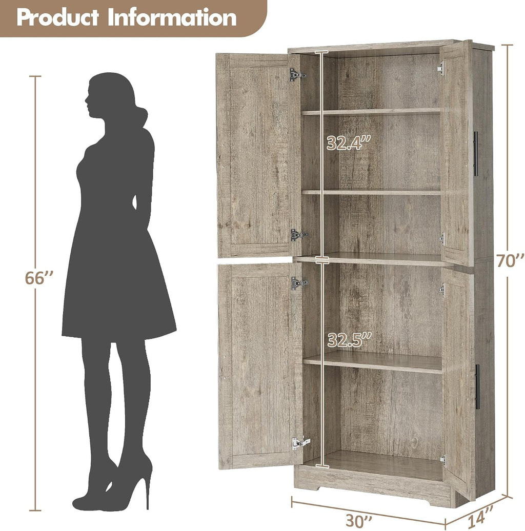 70" Tall Pantry Cabinet, Kitchen Pantry Storage Cabinets with 2 Door and 3 Adjustable Shelves, for Kitchen, Dining Room, Living Room and Bathroom