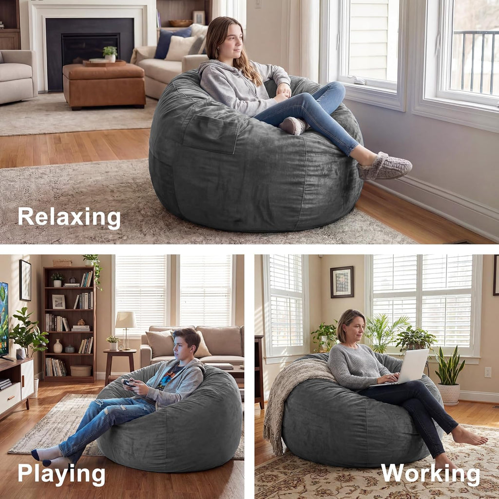 fond + found 3FT Bean Bag Chair for Adults - Giant Memory Foam Bean Bag with Removable Washable Cover, Large Comfy Bean Bag Chair with Handle & Side Pocket for Living Room, Bedroom, Gaming