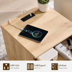 ACCOHOHO 18" Nightstand Set of 2 with Arched Panel,Natural Oak | Bedside Table & Side End Table with Charging Station, Drawer Storage, and Open Shelf for Bedroom & Living Room