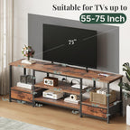 TV Stand for Living Room, Entertainment Center for TVs Up to 75 Inch, Industrial Media Console Table with Charging Station and Storage Drawers for Bedroom, Open Shelves, Rustic Brown