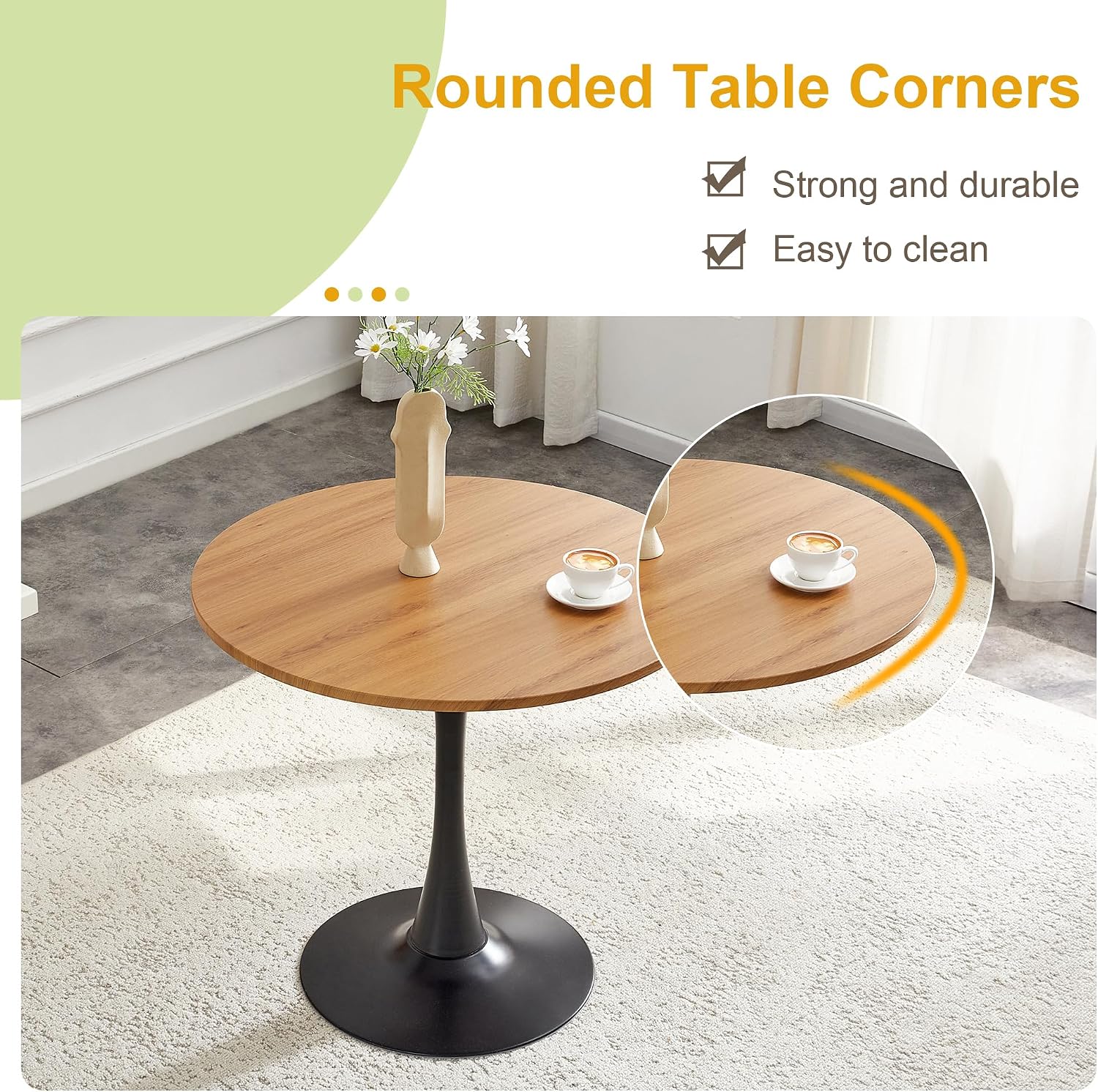 Round Dining Table, 31.5" Round Tulip Dining Table with Thickened Tabletop & Sturdy Metal Pedestal, Mid-Century Modern Black Bistro Table for 2 for Kitchen, Small Spaces, Apartment, Cafe