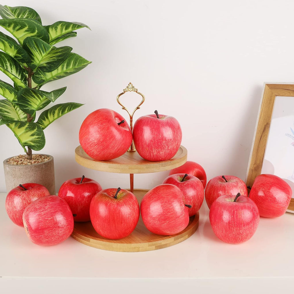 Cllayees Fake Fruit Artificial Apples, Set of 12 Decorative Fruit Lifelike Faux Apples Realistic Fruits Apple Decorations for Kitchen, Realistic Fake Fruits Party Props Home Decor