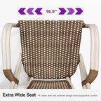 PURPLE LEAF Rattan French Bistro Armchairs Set of 2, White Finish, Brown | Paris Cafe Inspired Design, Supportive Seat for Comfort, Easy Move Aluminum Build, Easy Cleaning Less Hassle, Stackable