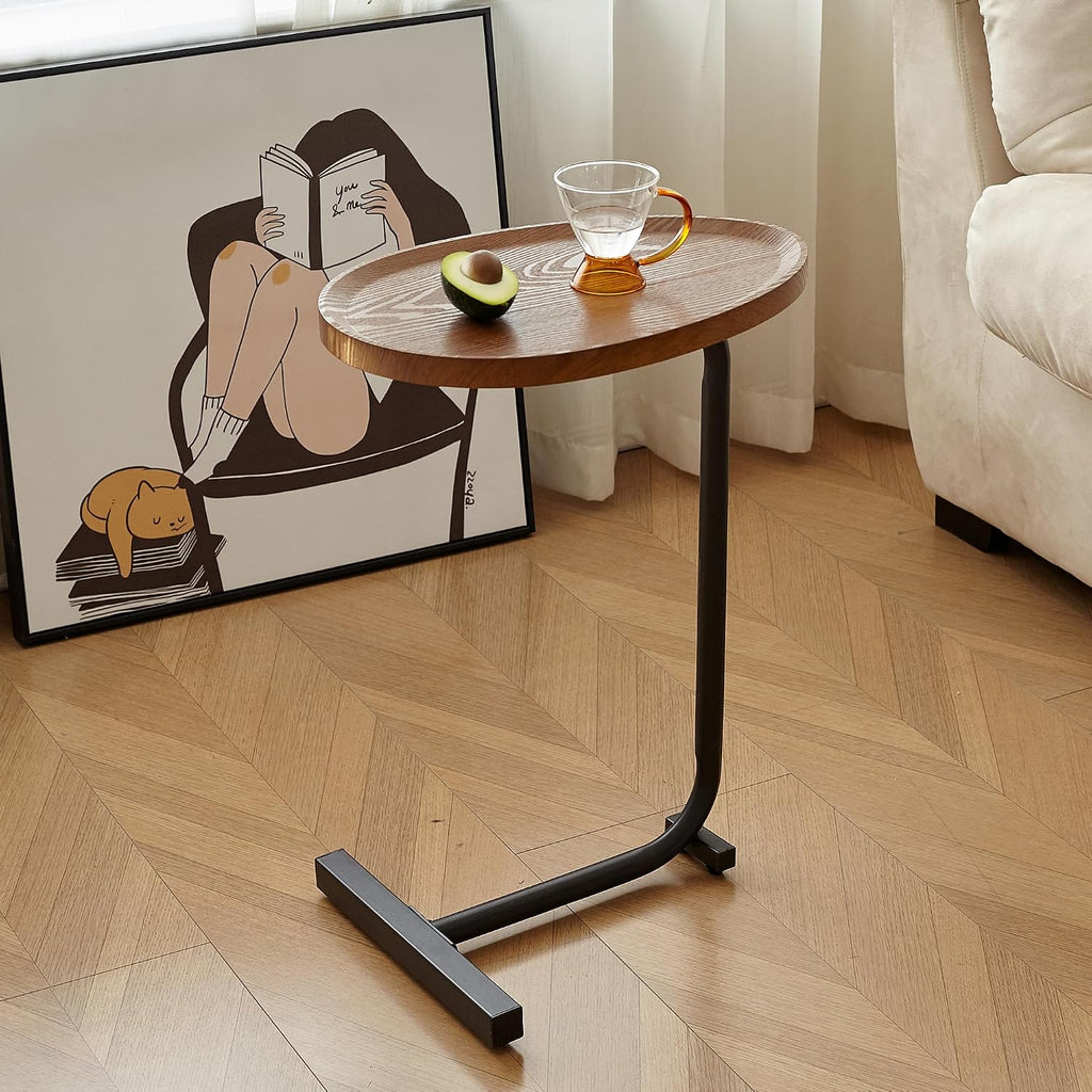 2PCS C Shaped Side Table Sofa Table, Small End Tables for Living Room,Modern Night Stand for Bedroom (Brown)