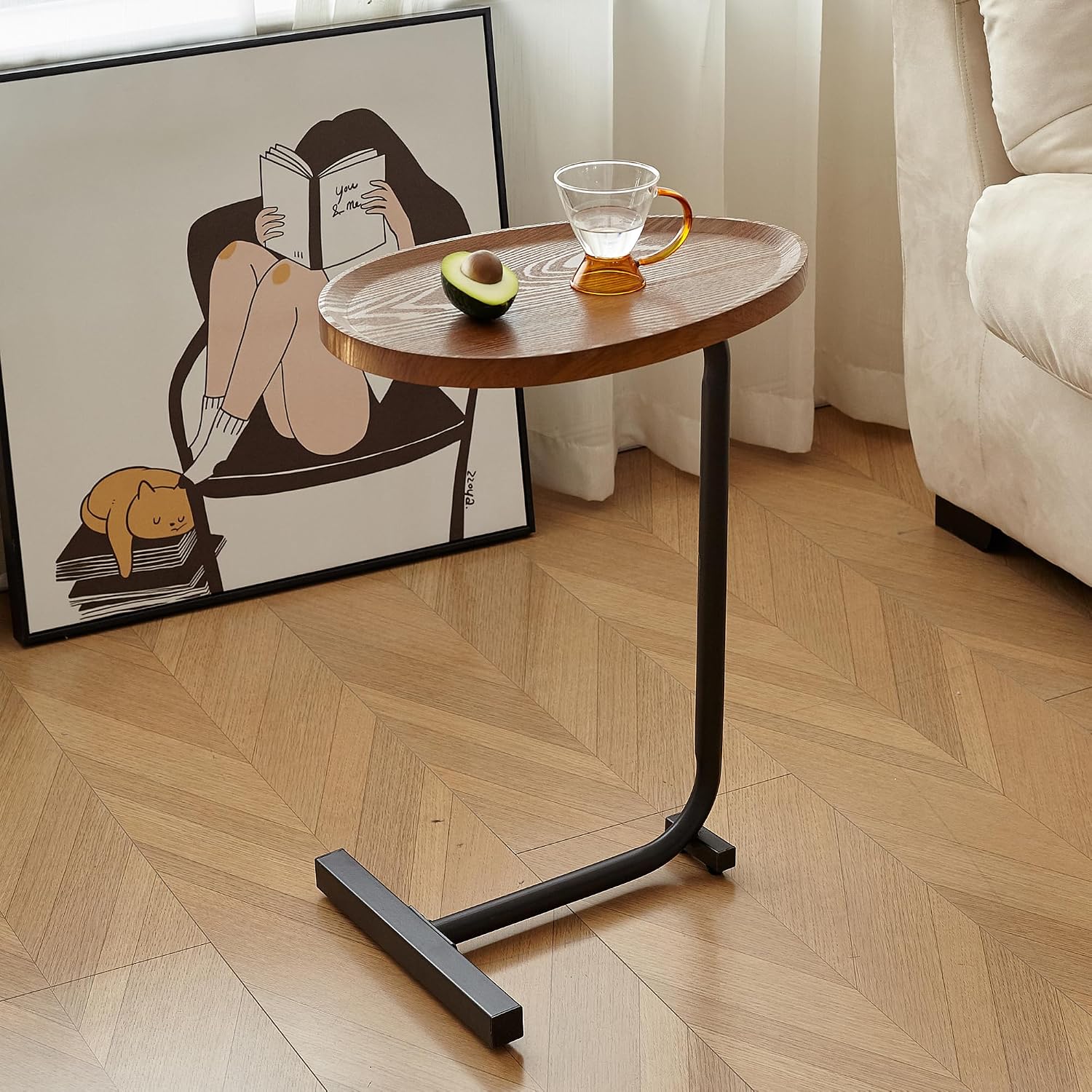 2PCS C Shaped Side Table Sofa Table, Small End Tables for Living Room,Modern Night Stand for Bedroom (Brown)
