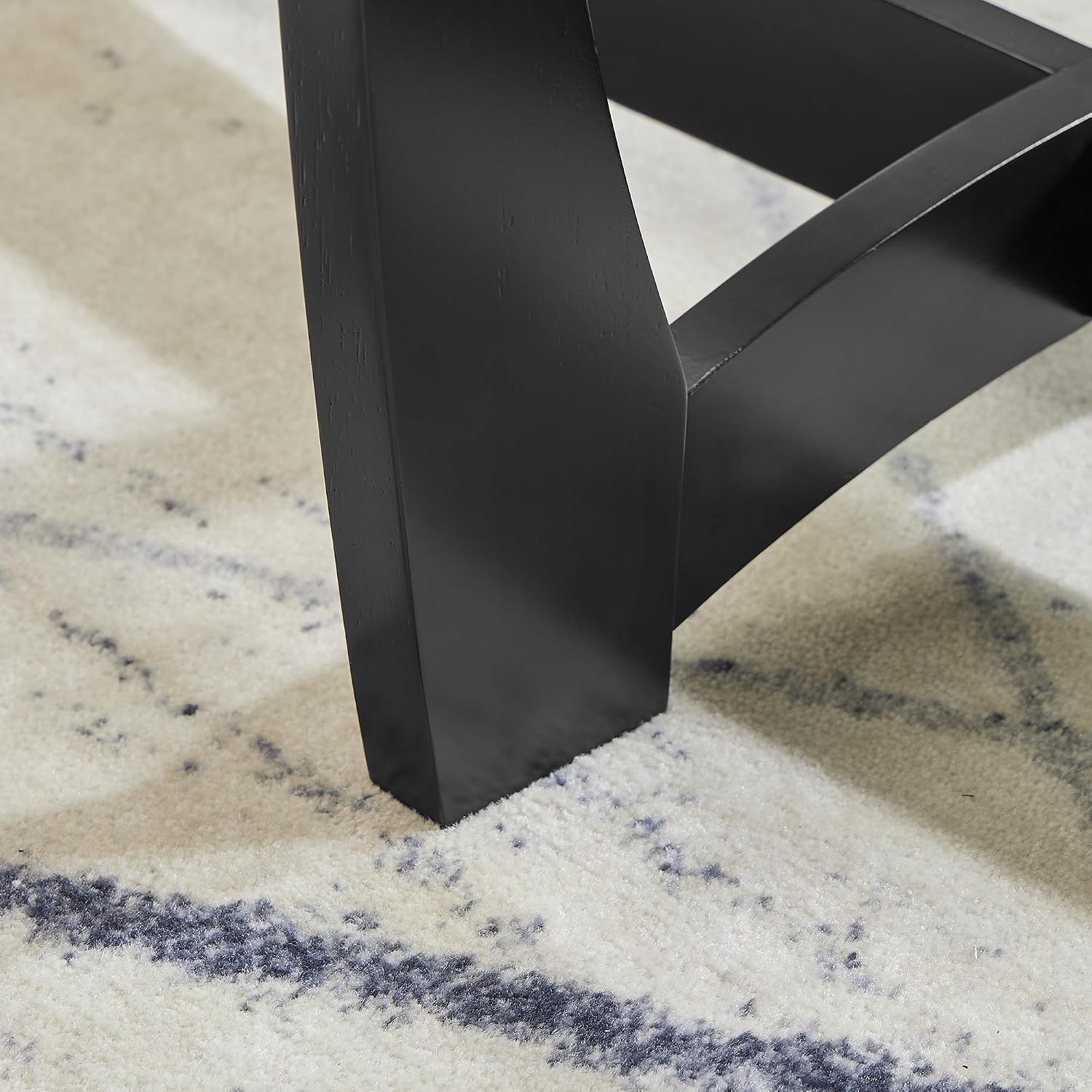 Round End Table with Clear Tempered Glass Top, Black Wood Base, 23.5 Inch, Contemporary Side Table for Living Room