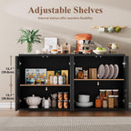 TAGELIER Fluted Buffet Cabinet with Storage, 31.5" Sideboard with Adjustable Shelves, Coffee Bar with Press-Spring Doors, Wooden Buffet Table for Kitchen, Entryway, Living Room, Black