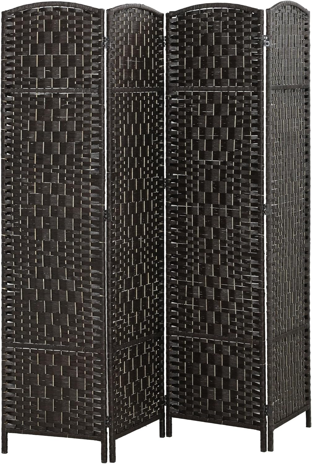 HOMCOM Room Divider 4 Panel, 6FT Tall Folding Privacy Screen, Freestanding Hand-Woven Partition for Room Separation with 360° Hinges, Paper Rope Diamond Weave, Coffee