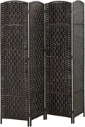HOMCOM Room Divider 4 Panel, 6FT Tall Folding Privacy Screen, Freestanding Hand-Woven Partition for Room Separation with 360° Hinges, Paper Rope Diamond Weave, Coffee