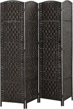 HOMCOM Room Divider 4 Panel, 6FT Tall Folding Privacy Screen, Freestanding Hand-Woven Partition for Room Separation with 360° Hinges, Paper Rope Diamond Weave, Coffee