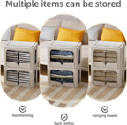 FHSQX 3 Pack Clothes Storage Bins - Foldable Metal Frame Storage Box - Stackable Linen Fabric Container Organizer Set with Carrying Handles and Clear Window (Cream White, 16.5x12.2x12.2inch(40L))