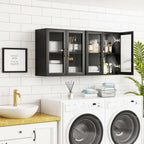 24”W Wall Cabinet with Acrylic Glass Doors Set of 2, Kitchen Wall Cabinets with Adjustable Shelf, Laundry Room Wall Mounted Cabinet, Bathroom Wall Cabinet with Light(Black)