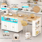 84’’ Rolling Kitchen Island with Swivel Table, Kitchen Cart with LED Lights, Power Outlet, Movable Storage Cabinet with Side Tabletop on Wheels, for Kitchen, Living Room, Home Bar, White