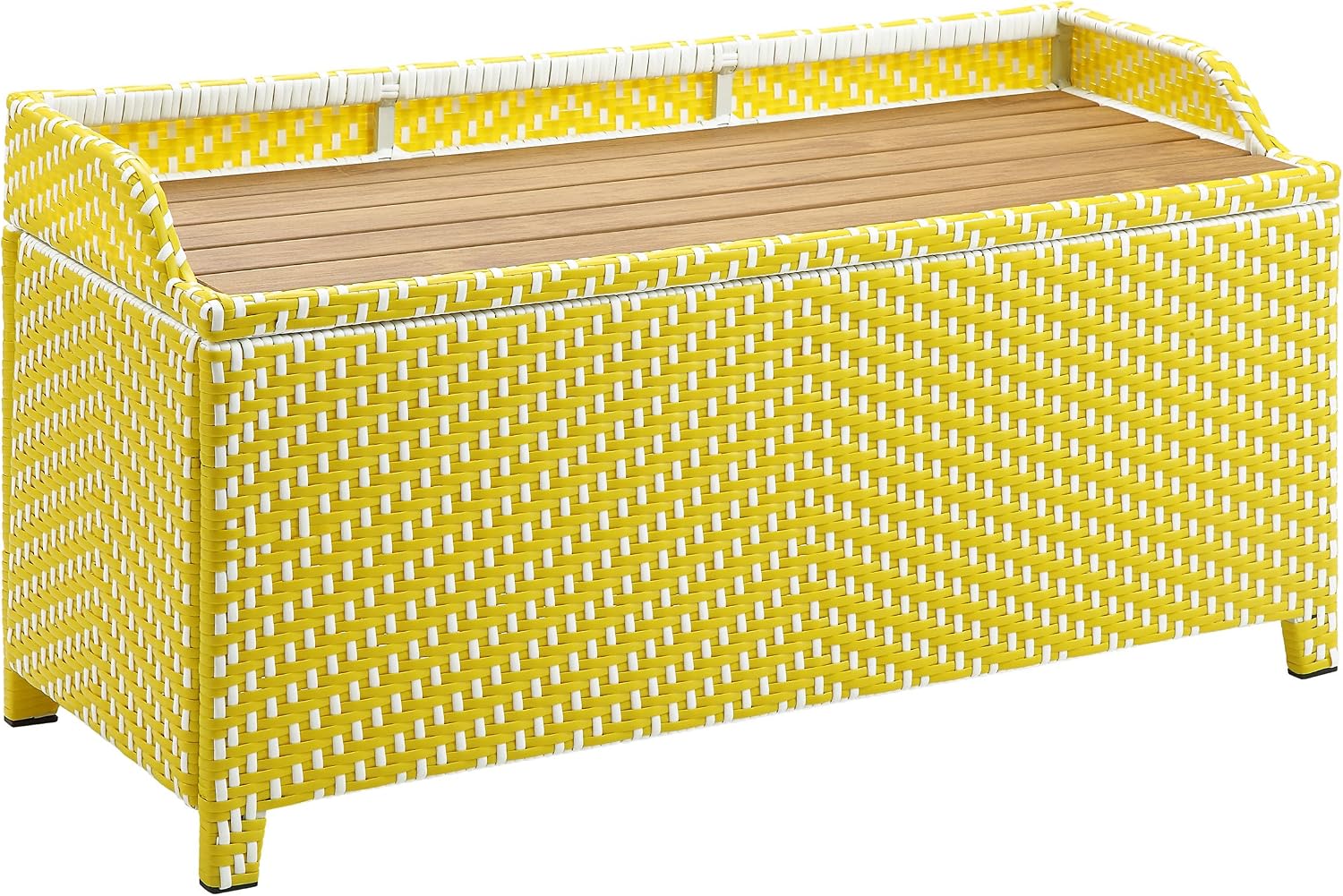 Greemotion Azur Beach Aluminum and All-Weather Wicker 41 in. Wide Storage Bench for Garden, Backyard, Patio, Pool Area, Porch, Yellow and White