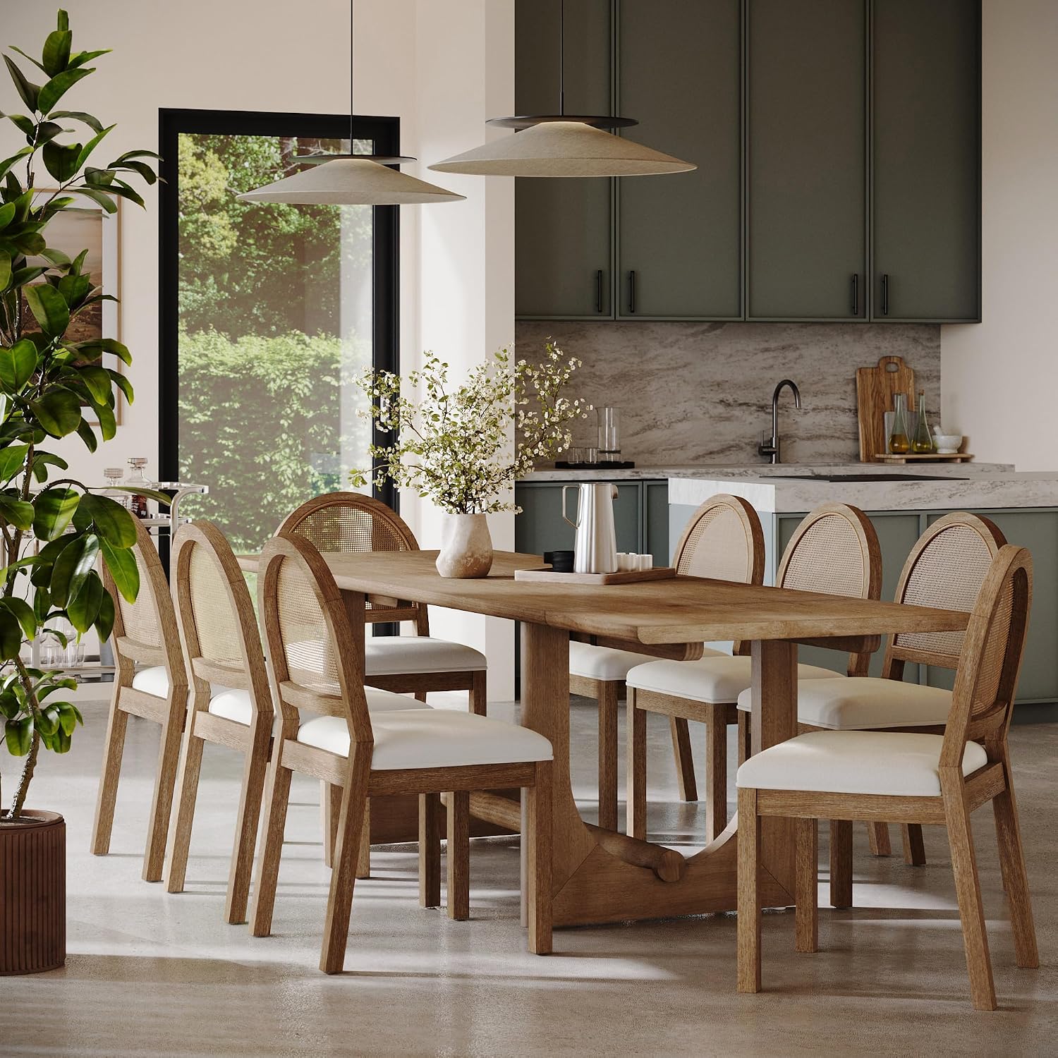 Nathan James Solace Mid Century Modern Extendable Dining Table, Solid Wood Dining Room Table with Leaf Extension, 8-Seater Dining Table Light Brown