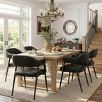 HNY Modern Dining Room Arm Chairs Set of 6, Retro Faux Leather Upholstered Barrel Dining Chairs with Arms Mid-Century Black Accent Chair with Metal Legs, Open-Back Kitchen Side Chair for Living Room