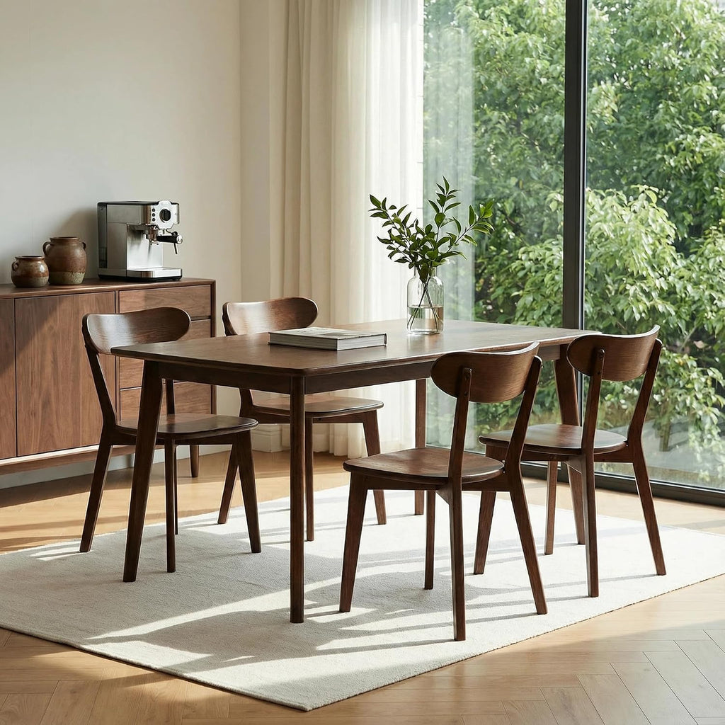 100% Solid Wood Dining Chairs,Mid Century Modern Dining Chairs with Rounded Backrest,Kitchen,Dining Room Chairs Set of 1/2/4 (6, Walnut Color)