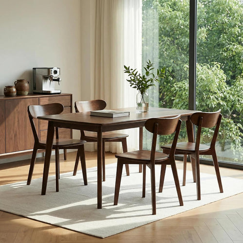 100% Solid Wood Dining Chairs,Mid Century Modern Dining Chairs with Rounded Backrest,Kitchen,Dining Room Chairs Set of 1/2/4 (6, Walnut Color)