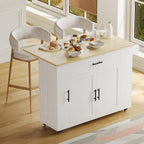 IRONCK Kitchen Island with Storage, 47.2in Rolling Island on Wheels, Kitchen Cart with Drop Leaf, Drawer and Towel Rack for Home, Dining Room