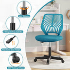 Yaheetech Kids Cute Office Chair Low-Back Armless Study Chair w/Lumbar Support Adjustable Height for Children in Bedroom School, Turquoise