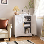 Kitchen Sideboard Buffet with Storage, 39” Metal Coffee Bar Cabinet & Buffet Sideboard with Barn Doors & Adjustable Shelves, Modern Farmhouse Coffee Bar Station for Kitchen, Entryway, White
